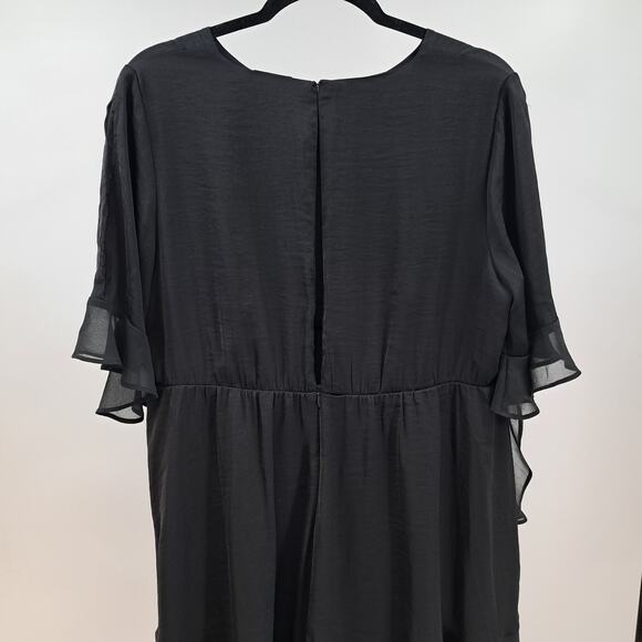 Who What Wear Mini Dress L Flutter Keyhole Sleeve Chiffon Ruffled Tiered Black - Picture 6 of 8